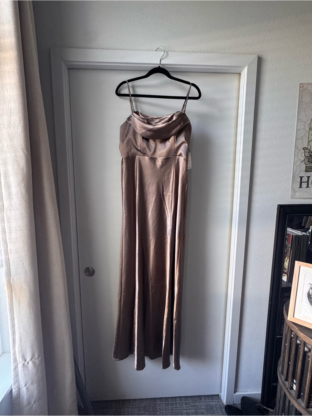 Birdy Grey Satin Cowl Neck Slip Dress - mocha